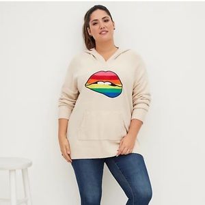 Torrid Raglan Hoodie Sweater - Rainbow Lips Oatmeal